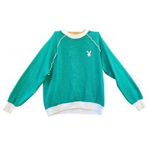 Vintage Playboy Sweatshirt L Teal  White Trim 50/50 Cotton Polyester Made In USA
